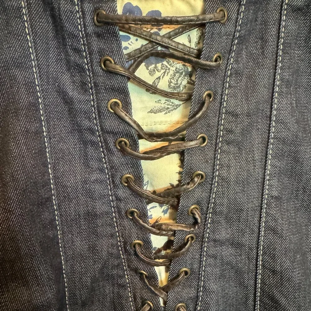 Guess Jeans Y2K Denim Lace Up Back Corset Bodycon Bustier Mini Dress Size 1 XS - Picture 12 of 16